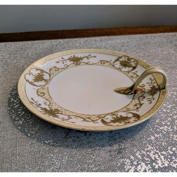 Noritake M Vtg Bone China Lemon Handled Plate Server Flowers Gold Trim Grandma - Picture 1 of 10